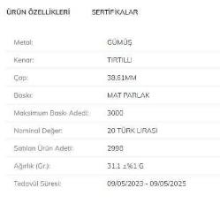 Alparslan Türkeş Cumhuriyet Dönemi Türk Siyasetçileri No.3 Hatıra Parası Gümüş (Sertifikalı-Kutulu) Darphane
