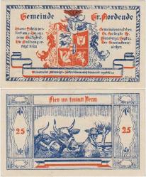 *** ALMANYA 25 PFENNİG 1921 NOTGELD-NORDENDE BELEDİYESİ. ÇİL.