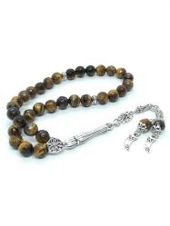 Faset Kesim Kaplan Gözü Doğal Taşlı Tespih, 33' Lük, Osmanlı Hançeri Detaylı