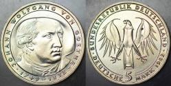 ALMANYA 5 MARK 1982 HATIRA-GOETHE'NİN ÖLÜMÜNÜN 150. YILI ÇİL.