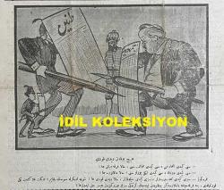 Osmanlıca Karagöz Mizah Dergisi-Gazetesi, Orijinal Dönem Basım, (Ottoman Magazine-Newspaper-Journal Illustré Cara-Gueuz) - 2 Temmuz 1924 - Sayı: 1700 - Hicri: 1 Zilhicce 1342 - Rumi: 2 Temmuz 1340 - Tanin ve Cumhuriyet Gazetelerinin İttihatçılık Üzerine Atışmalarına Dair Karikatür: Hiç Yoktan Dedikodu 