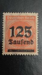 1923 YILI ALMANYA ALMAN İMPARATORLUĞU VRGİ PULU 1000 MARK ÜZERİNE 125 BİN MARK ŞÜRSAJLI   DAMGALI  ŞARNİYERSİZ