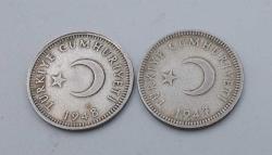 T,C 1947 VE 1948 2 ADET 50 KRŞ GÜMÜŞ PARASI