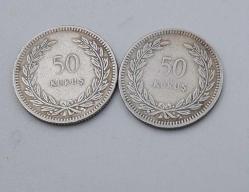 T,C 1947 VE 1948 2 ADET 50 KRŞ GÜMÜŞ PARASI