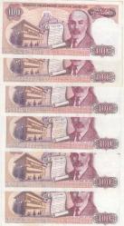 7. EMİSYON A - B -C - D - E - F SERİSİ HARF TAKIM 100 LİRA ( 6 ADET ) / ÇÇT - ÇİL ALTI KONDİSYON