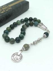 Yosunlu Akik Doğal Taşlı ( Moss Agate ) 19'Lu Efe Tespihi, 10 mm