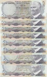 6. EMİSYON C - D - E - F - H - I - J - K SERİSİ 8 ADET 5 LİRA / ÇİL ALTI KONDİSYON