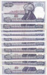 7. EMİSYON A - B  - C - D - E - F -G - H - I - J SERİSİ HARFTAKIM 1000 LİRA ( 10 ADET ) / ÇOK ÇOK TEMİZ KONDİSYON