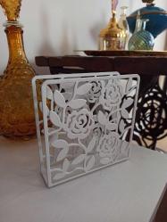 vintage metal çiçek desenli peçetelik & 16x15 cm