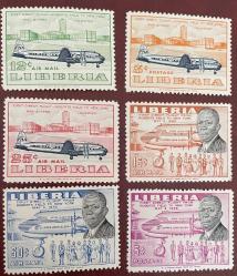 1956/57.UÇAK TEMA.LİBERYA 6 LI SERİ PUL  DAMGASIZ