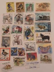 24 Adet Hayvan Temalı Pul Koleksiyonu Damgalı Kuş Kelebek Kedi At Zürafa Baykuş Pulları