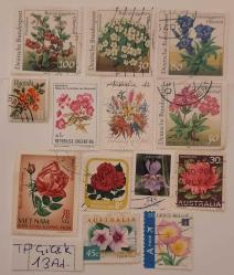 13 Adet Çiçek Temalı Pul Koleksiyonu Damgalı