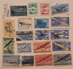 19 Adet Uçak Temalı Pul Koleksiyonu Damgalı Çeşitli Ülke Pulları Küba, Tanzanya, Amerika, Macaristan, Zambia vs. pulları