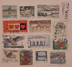 13 Adet İsveç Pul Koleksiyonu Damgalı Pullar