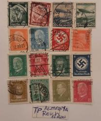 16 Adet Almanya Reich Dönemi Pul Koleksiyonu Damgalı Pullar  Reich Dönemi PULlar