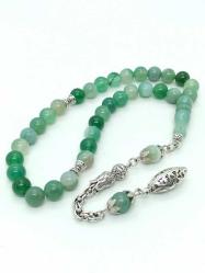 Orijinal Akik İmameli Yeşil Akik Tespih - 8 mm, 33'Lük - Özel Tasarım 3 Boyutlu Püskül