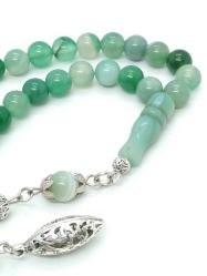 Orijinal Akik İmameli Yeşil Akik Tespih - 8 mm, 33'Lük - Özel Tasarım 3 Boyutlu Püskül