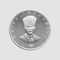 25 Lira 1970 TBMM'NİN 50. YILI, KM#897, Gümüş, ÇİL/MS66!