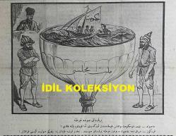 Osmanlıca Karagöz Mizah Dergisi-Gazetesi, Orijinal Dönem Basım, (Ottoman Magazine-Newspaper-Journal Illustré Cara-Gueuz) - 2 Nisan 1924 - Sayı: 1674 - Hicri: 27 Şaban 1342 - Rumi: 2 Nisan 1340 - Bir Bardak Suda Fırtına 