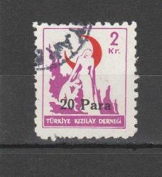 1952 20 Para Sürşarjlı Kızılay Derneği Pulları (İsfila No: K104) Damgalı