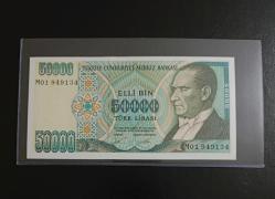 7. EMİSYON NADİR M01 SERİSİ (İLK PREFİX) 50.000 LİRA ÇİL KONDİSYONDA