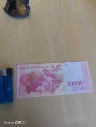 20.000 Venezuela Bolivares kağıt para. Dikey para. Çil durumda