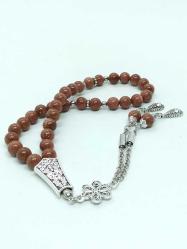 Özel Tasarım 33’lü, 8 mm, Yıldız Taşı Tesbih - Çiçek Motifli Püskül