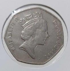 1997 İNGİLTERE 50 PENCE ORİJİNAL MADENİ PARASI KRALİÇE II.ELİZABETY FİGÜRLÜ ÇİL-ÇİLALTI N3M2N1 NADİRDİR