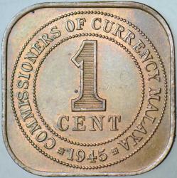 MALAYA 1 CENT 1945 KRAL 6. GEORGE İNGİLİZ HAKİMİYETİ. ÇİLALTI+