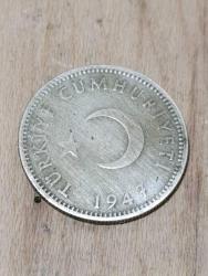 P1--- MADENİ PARA 1947 GÜMÜŞ 1 LİRA