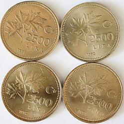 Türkiye Cumhuriyeti 1991-- 1992 Yılı 2500 Lira Ters Düz Takım        (8603)
