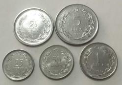 T.C 1970 - 1977 YILLARI ARASI 25 - 50 KURUŞ VE 1 - 2.5 - 5 LİRA / TAKIM / ÇİL KONDİSYON