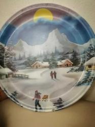 38 cm KIŞ VE KAR MANZARALI MELAMİN TEPSİ