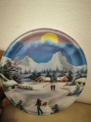38 cm KIŞ VE KAR MANZARALI MELAMİN TEPSİ