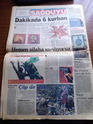 Sağduyu Gazetesi - Turkish Newspaper - 1 Haziran 1999 - uzmanlar Abdullah Öcalan'ın görünüşüne aldanmayın dedi - Abdullah Öcalan kardeşlik ve barış için yaşaması gerektiğini söyleyerek pişmanım dedi Fotoğrafı - şehit yakınları isyan ettiler - DGM'ler değişiyor - DSP pişmanlık yasası istedi - Yunanistan başbakanı Kostas Simitis Öcalan'ın açıklamaları Türk Yunan ilişkilerini zedeleyebilir dedi - PKK'ya destek veren Almanlar Şimdi de Öcalan davasını AİHM'e taşıyor - PKK koruculara saldırdı - Keşmirde mücahitler direnişte - Kosova'da toplu tecavüz var - ABD'den sırplara çağrı Miloseviç'i devirin - İsrail lübnan'ı bombaladı - Abdullah Öcalan'ın yargılandığı tarihi duruşmada mudanya'da kuş uçurtulmadı - Fidan çocuk dergisi sahibi Ali Osman Deniz röportaj - Galatasaray şampiyonluk coşkusunu doyasıya yaşayarak kutlama dersi verdi fotoğraf - Göztepe 17 yıl sonra tekrar birinci ligde - Fenerbahçe'de revizyon - Beşiktaş'ta yabancılar sağlık kontrolünde - sigaraya dakikada 6 kurban
