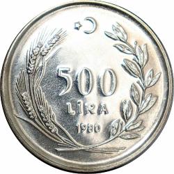 1980 Yılı 500 Lira FAO Köylü Kadını Kalkındırma Kenarı Tırtırlı   ( 9 gr   900 Ayar Gümüş )  7589