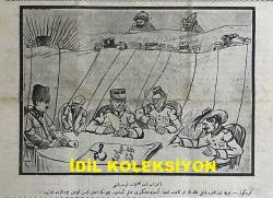 Osmanlıca Karagöz Mizah Dergisi-Gazetesi, Orijinal Dönem Basım, (Ottoman Magazine-Newspaper-Journal Illustré Cara-Gueuz) - 30 Haziran 1923 - Sayı: 1595 - Hicri: 15 Zilkade 1341 - Rumi: 30 Haziran 1339 - Lozan Barış Konferansı Temalı İsmet İnönü'yü Tasvir Eden Karikatür: Lozan'da Talimat Komedyası 