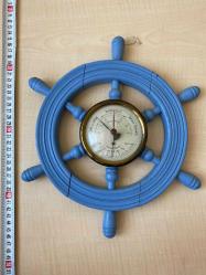 TERMOMETRE VE BAROMETRE AHŞAP GEMİ DÜMENİ ŞEKİNDE BAROMETRE