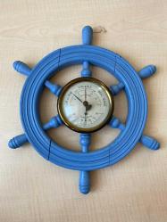 TERMOMETRE VE BAROMETRE AHŞAP GEMİ DÜMENİ ŞEKİNDE BAROMETRE