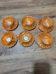 Vintage Anchor Hocking Fincan Takımı Sarı 6'lı fincan takımı