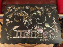 1900 başları Sedef işlemeli ingiliz dikiş kutusu 32 cm 23,5 cm 12 cm ölçülerinde