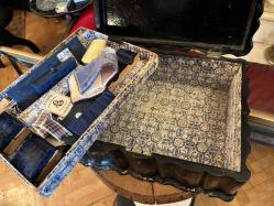 1900 başları Sedef işlemeli ingiliz dikiş kutusu 32 cm 23,5 cm 12 cm ölçülerinde