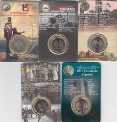 T.C 15 TEMMUZ - ÇANAKKALE - AYASOFYA -  ANTEP - BÜYÜK TAARRUZ 5 ADET HATIRA 1 LİRA KİTİ - İÇİNDEKİ HATIRA PARALAR HEDİYEDİR / ÇİL KONDİSYON