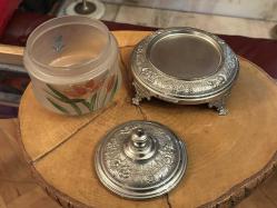 metal ve camdan el boyama fransız kurabiyelik - 14 cm çapında 15 cm boyunda