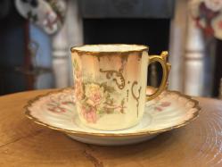 Fransız Limoges el boyama porselen Türk kahvesi boy fincan