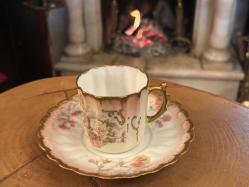 Fransız Limoges el boyama porselen Türk kahvesi boy fincan