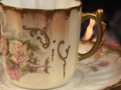 Fransız Limoges el boyama porselen Türk kahvesi boy fincan