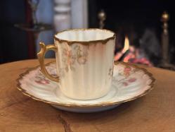 Fransız Limoges el boyama porselen Türk kahvesi boy fincan