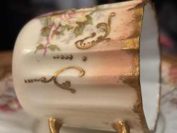 Fransız Limoges el boyama porselen Türk kahvesi boy fincan