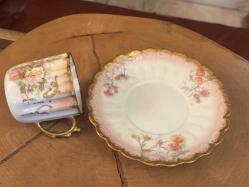 Fransız Limoges el boyama porselen Türk kahvesi boy fincan